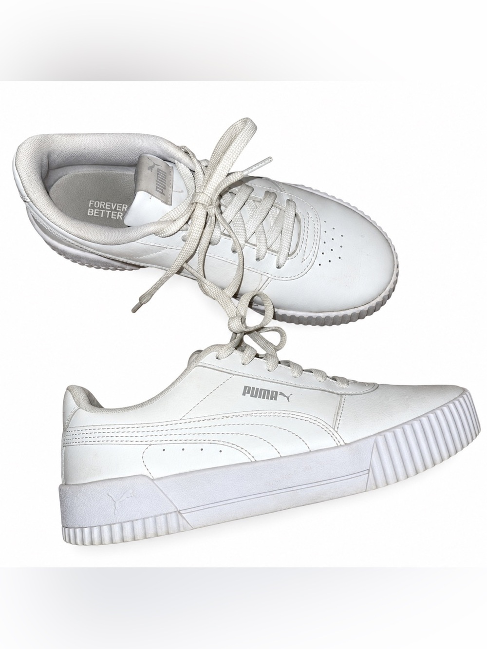 Puma Carina White Leather Low Top Sneakers | Women’s Size 9.5